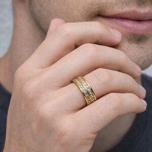 Brand New!! Size 14 stainless steel double row zircon stone ring